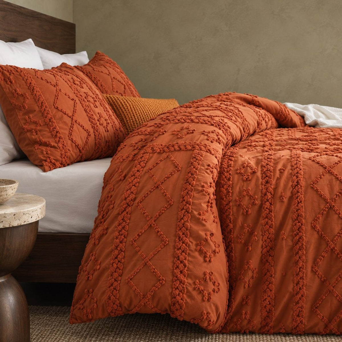 Tufted comforter detail, Caramel
