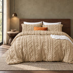 Khaki tufted comforter set on a bed