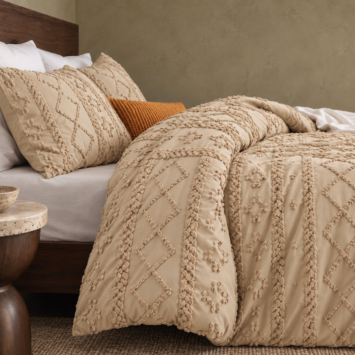Tufted comforter detail, Khaki