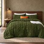 Moody Olive tufted comforter set on a bed