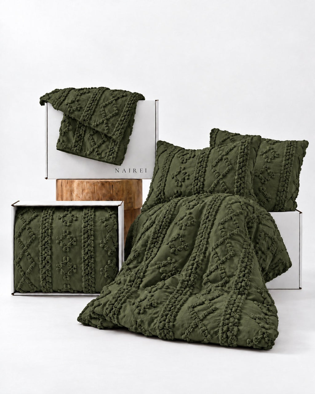 Tufted comforter detail, Moody Olive