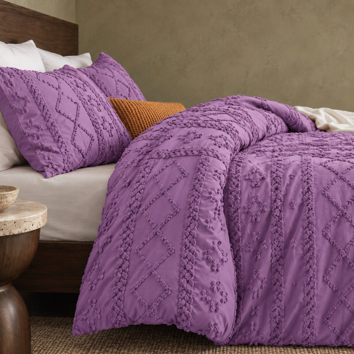Tufted comforter detail, Purple