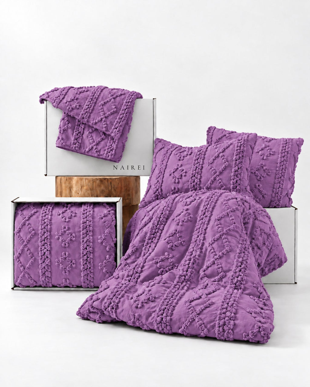 Tufted comforter detail, Purple