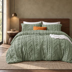 Sage Green tufted comforter set on a bed