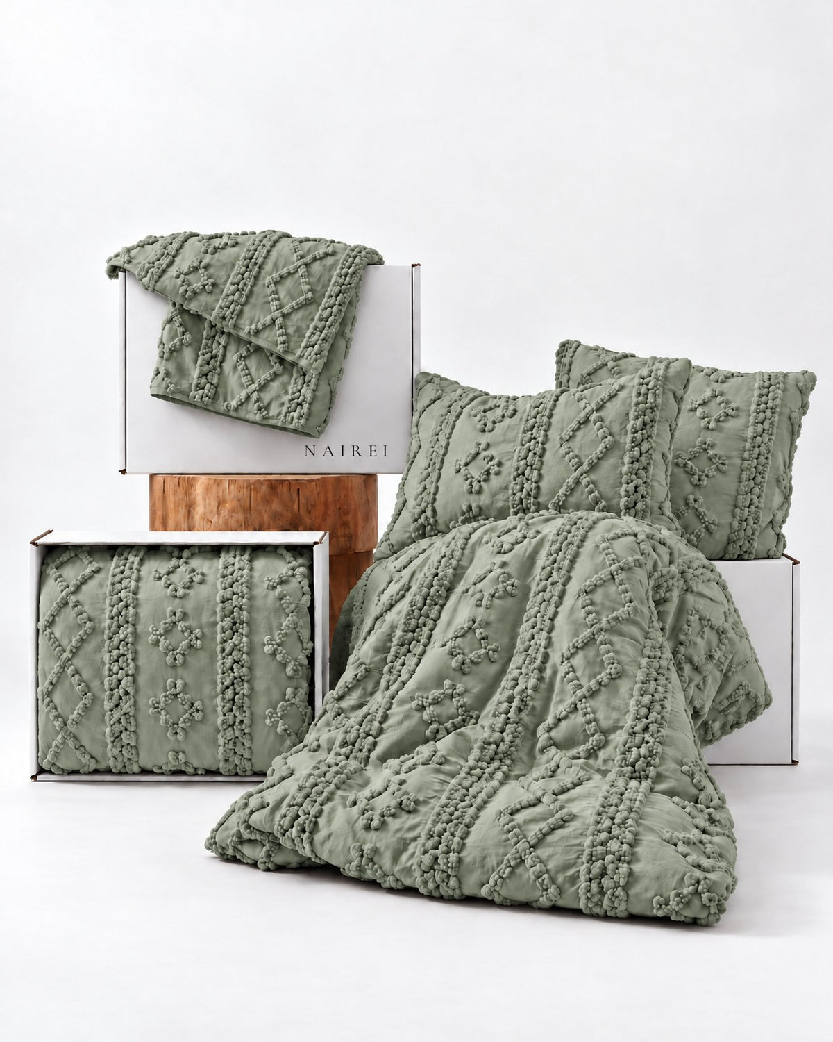 Tufted comforter detail, Sage Green