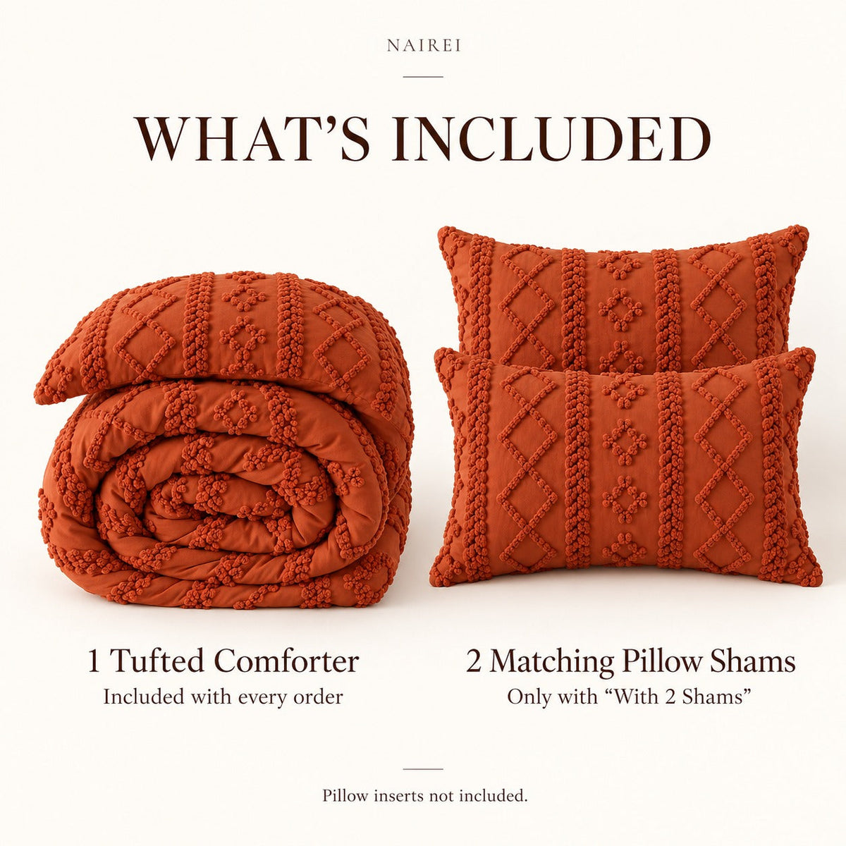 Tufted comforter, what's included, Caramel